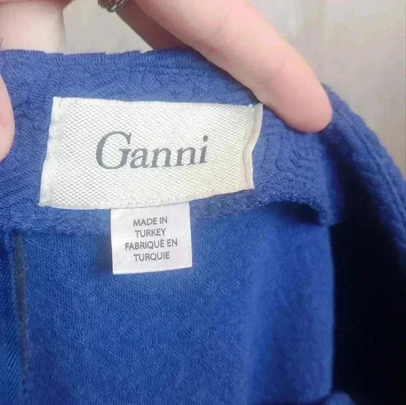 Anthropologie Ganni Lousa Shift Dress Mini Blue 3/4 Sleeves Size Small - Picture 9 of 9